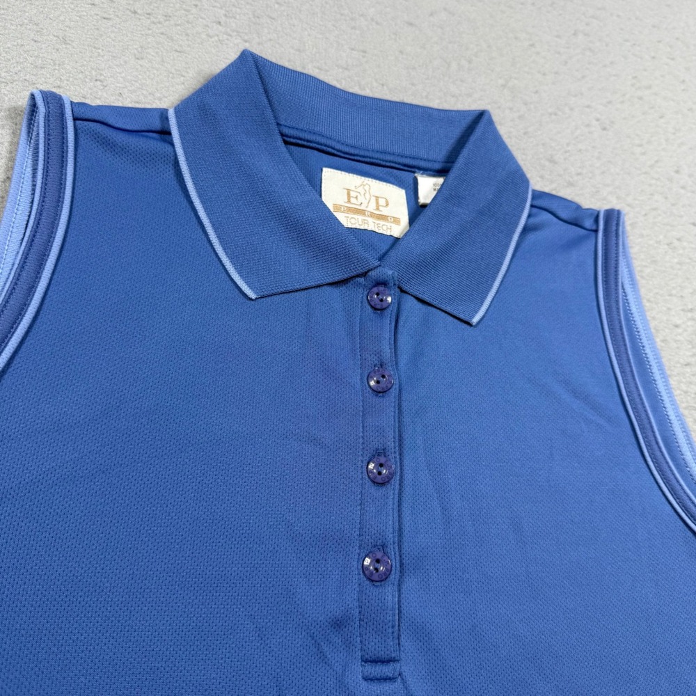 EP Pro Tour Tech Womens Blue Sleeveless Golf Polo Shirt Size M